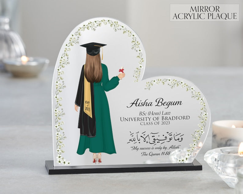 Heart shape Acrylic Graduation Plaque in Green Gown