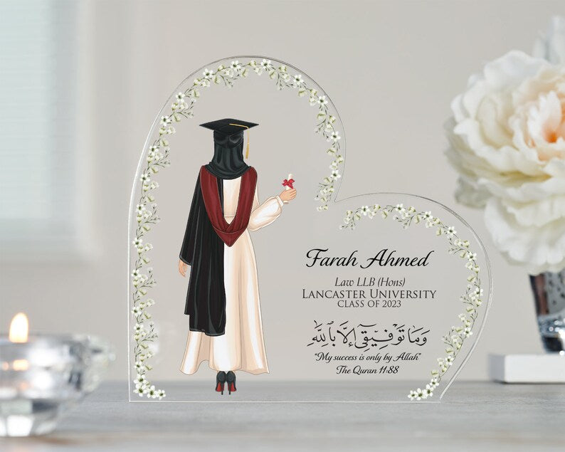 Heart shape Acrylic Graduation Plaque in White Gown